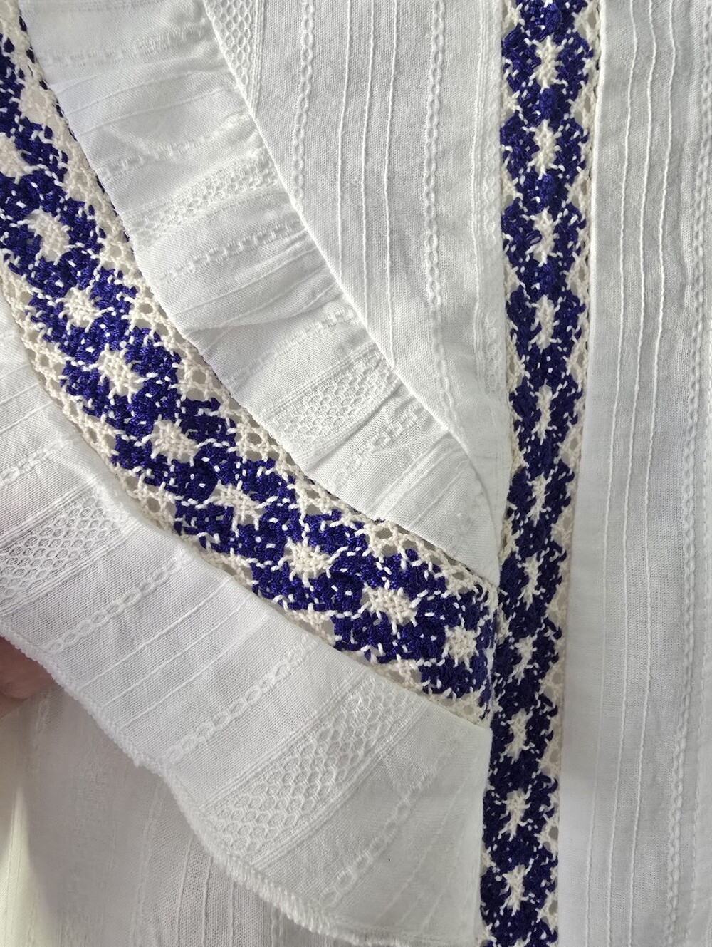 Cider Cream Sleeveless Embroidered Ruffle Top with Blue Trim - Picture 4 of 5